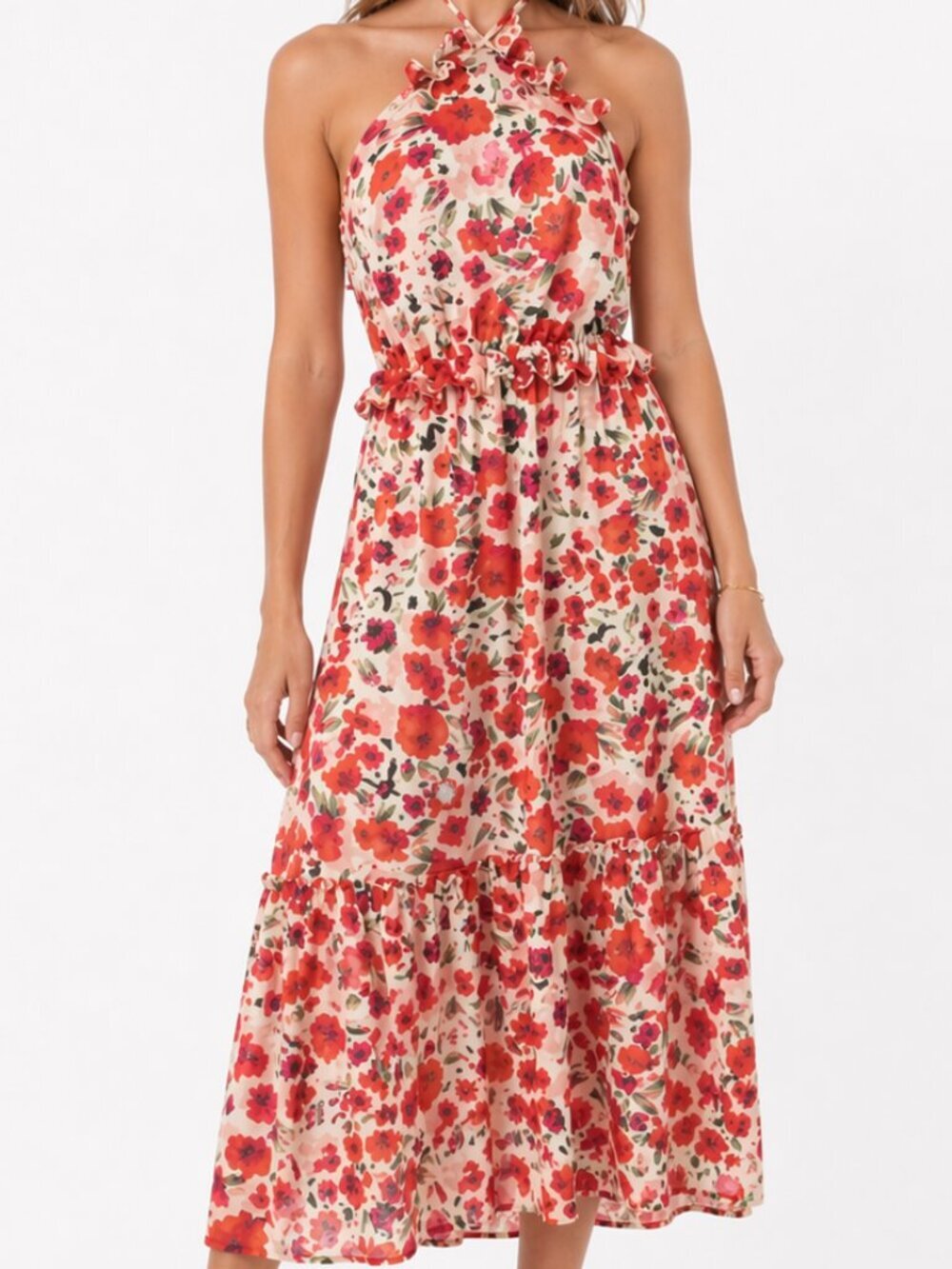 MISA Los Angeles Gia Floral Chiffon Halter Long Maxi Dress XS